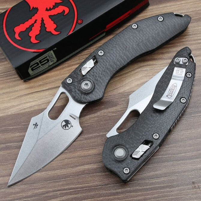8.5'' New StoneWash M390 Blade Carbon Fibre Handle Survival Folding Knife VTF154