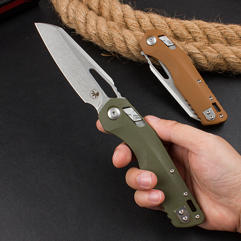 8.5'' New Stone Wash M390 Blade G10 Handle Camping Folding Pocket Knife VTF102