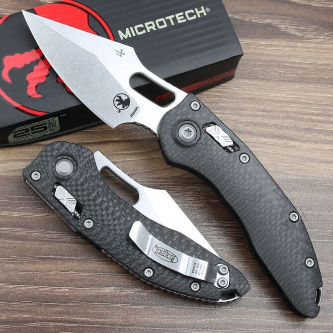 8.5'' New StoneWash M390 Blade Carbon Fibre Handle Survival Folding Knife VTF154