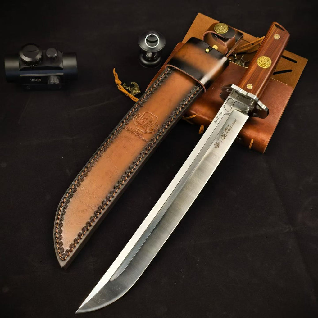 19'' New Fix Knife AUS-10 Stell Blade Sandalwood Handle Camping Outdoor Tool  Hunting Knife