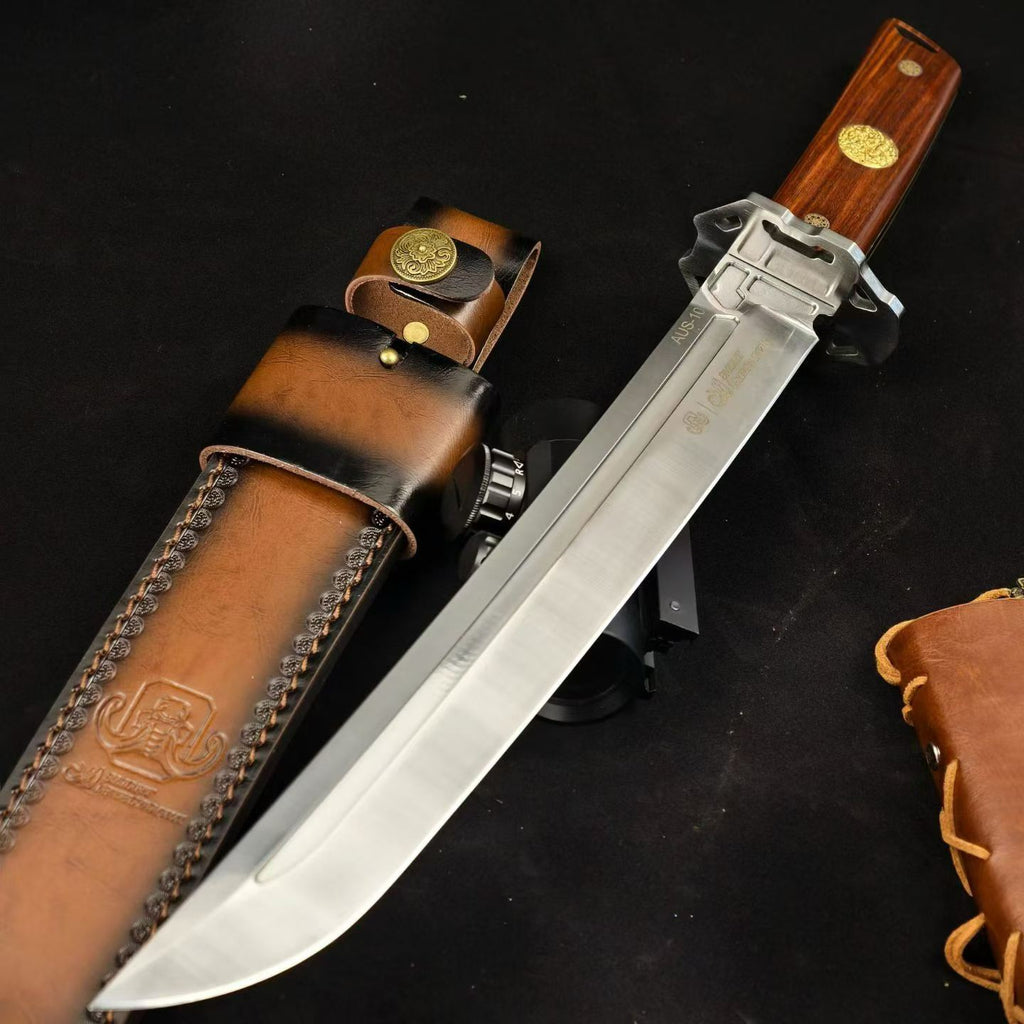 19'' New Fix Knife AUS-10 Stell Blade Sandalwood Handle Camping Outdoor Tool  Hunting Knife