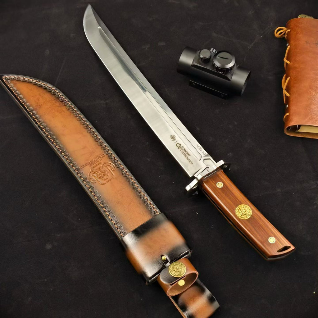 19'' New Fix Knife AUS-10 Stell Blade Sandalwood Handle Camping Outdoor Tool  Hunting Knife