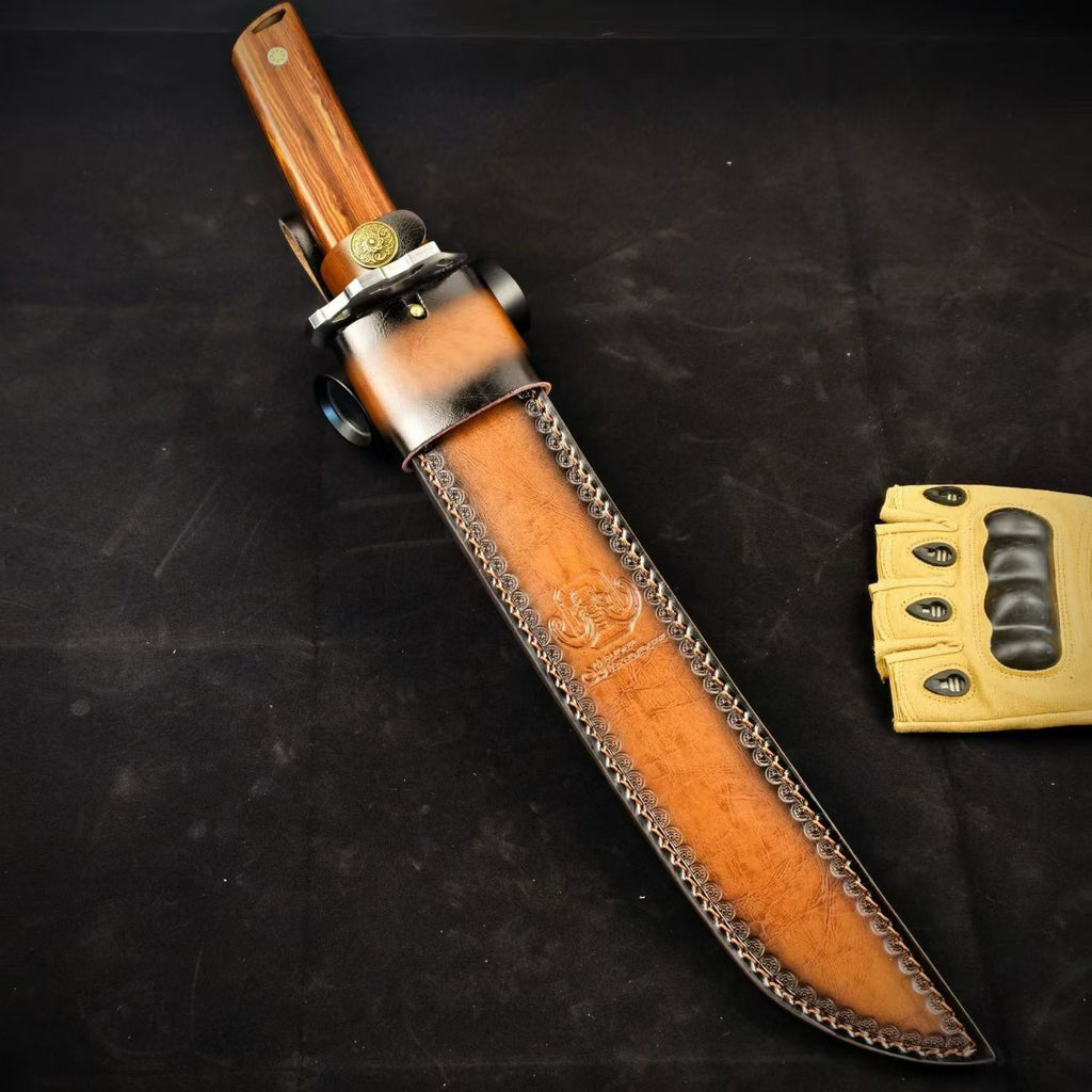 19'' New Fix Knife AUS-10 Stell Blade Sandalwood Handle Camping Outdoor Tool  Hunting Knife