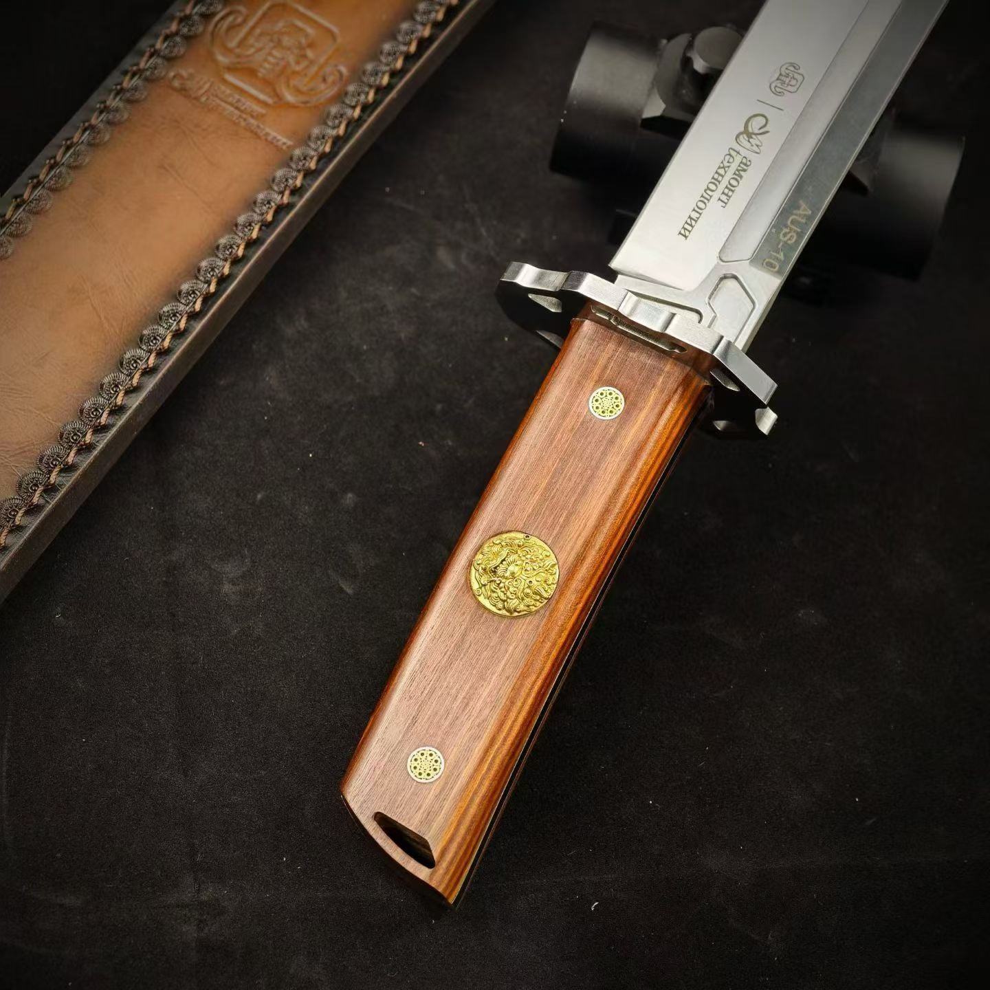 19'' New Fix Knife AUS-10 Stell Blade Sandalwood Handle Camping Outdoor Tool  Hunting Knife