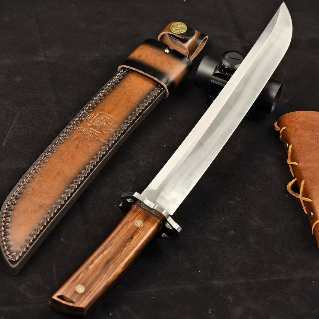 19'' New Fix Knife AUS-10 Stell Blade Sandalwood Handle Camping Outdoor Tool  Hunting Knife