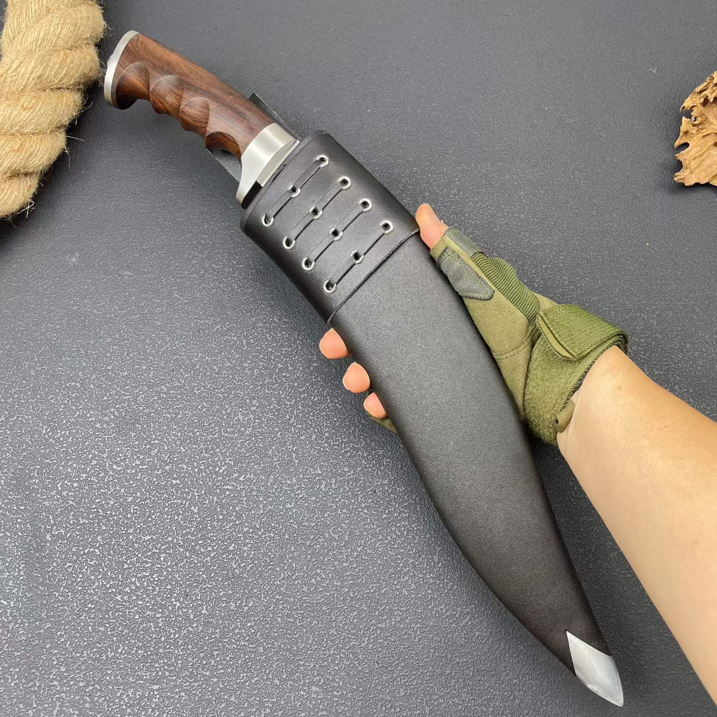 18‘’ New Fix Knife 9Cr18MoV Stainless Steel Blade Wood Handle Camping Hunting Knife