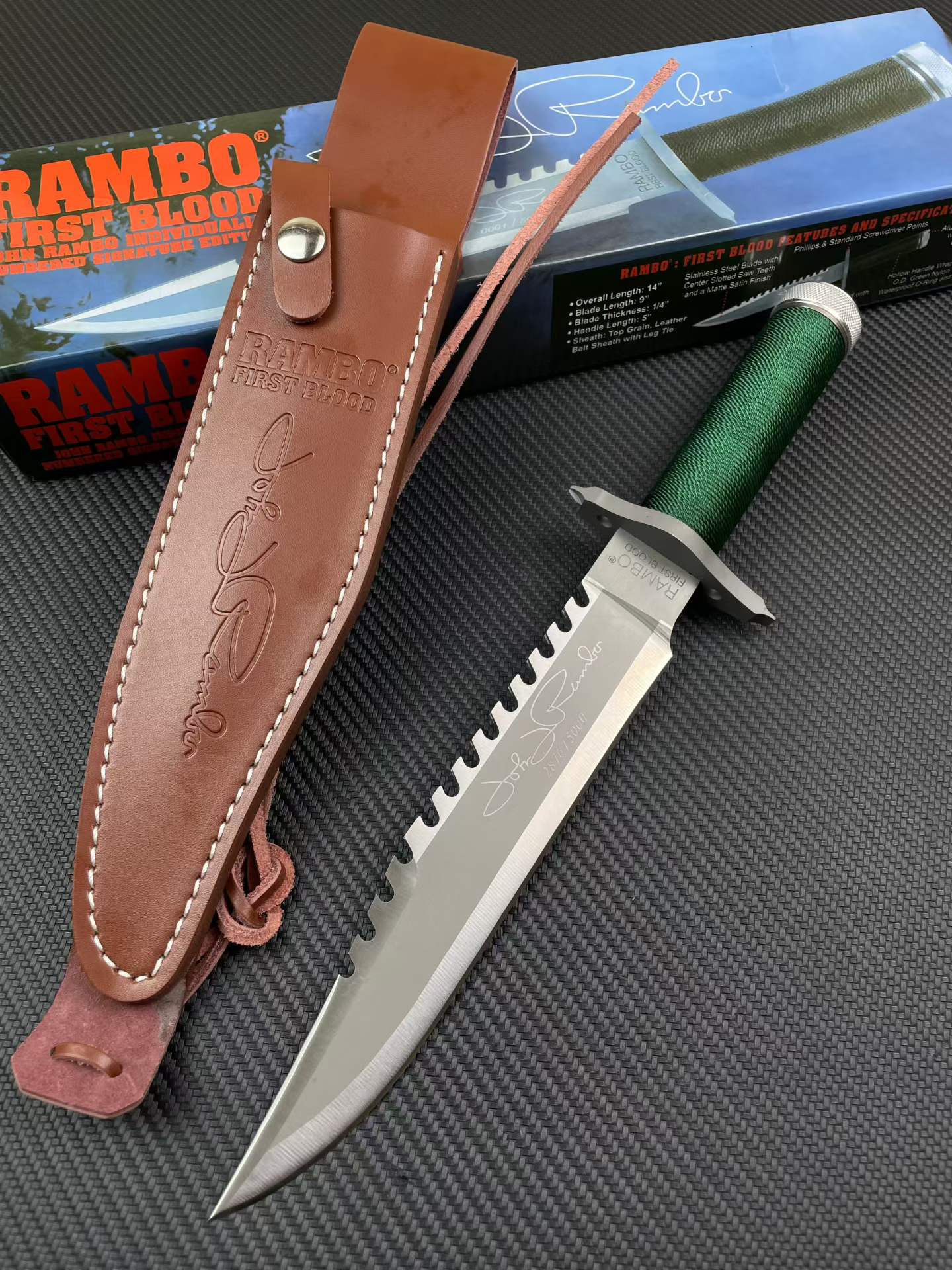 14'' New Rambo 1 First Blood Bowie Camping Combat Tactics Hunting Knife VTH38A