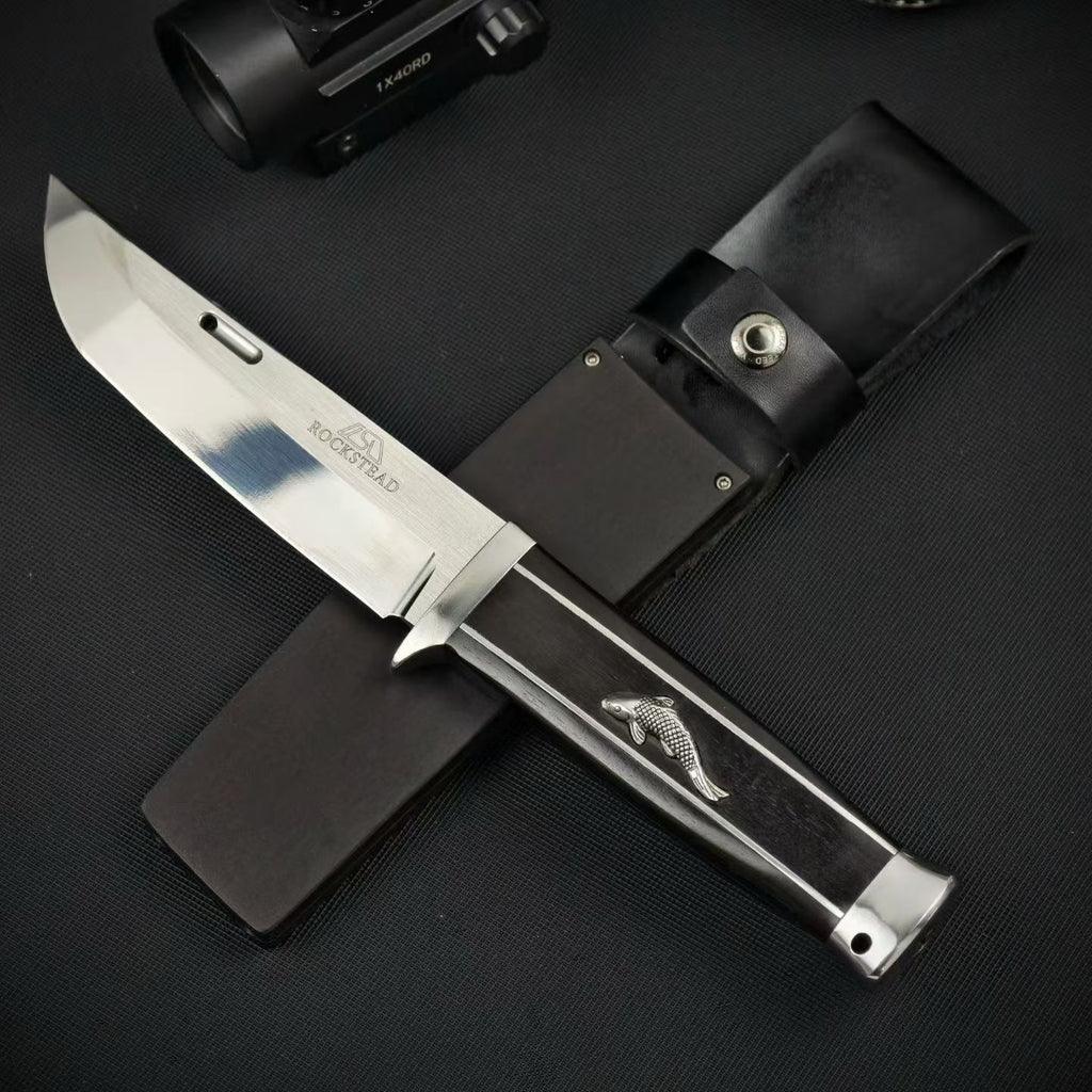 10'' New AUS-10 Steel Blade Ebony Handle Camping Outdoor Utility Tool Hunting Knife
