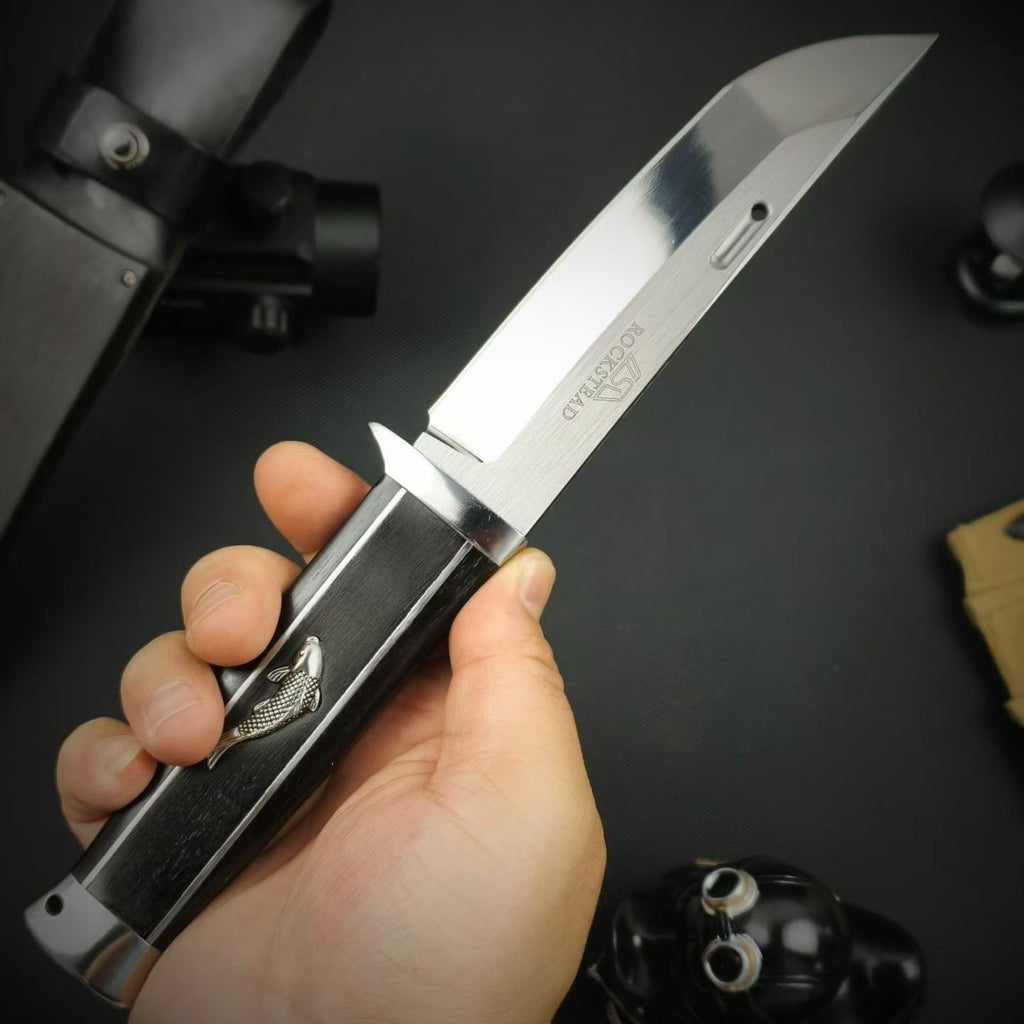 10'' New AUS-10 Steel Blade Ebony Handle Camping Outdoor Utility Tool Hunting Knife