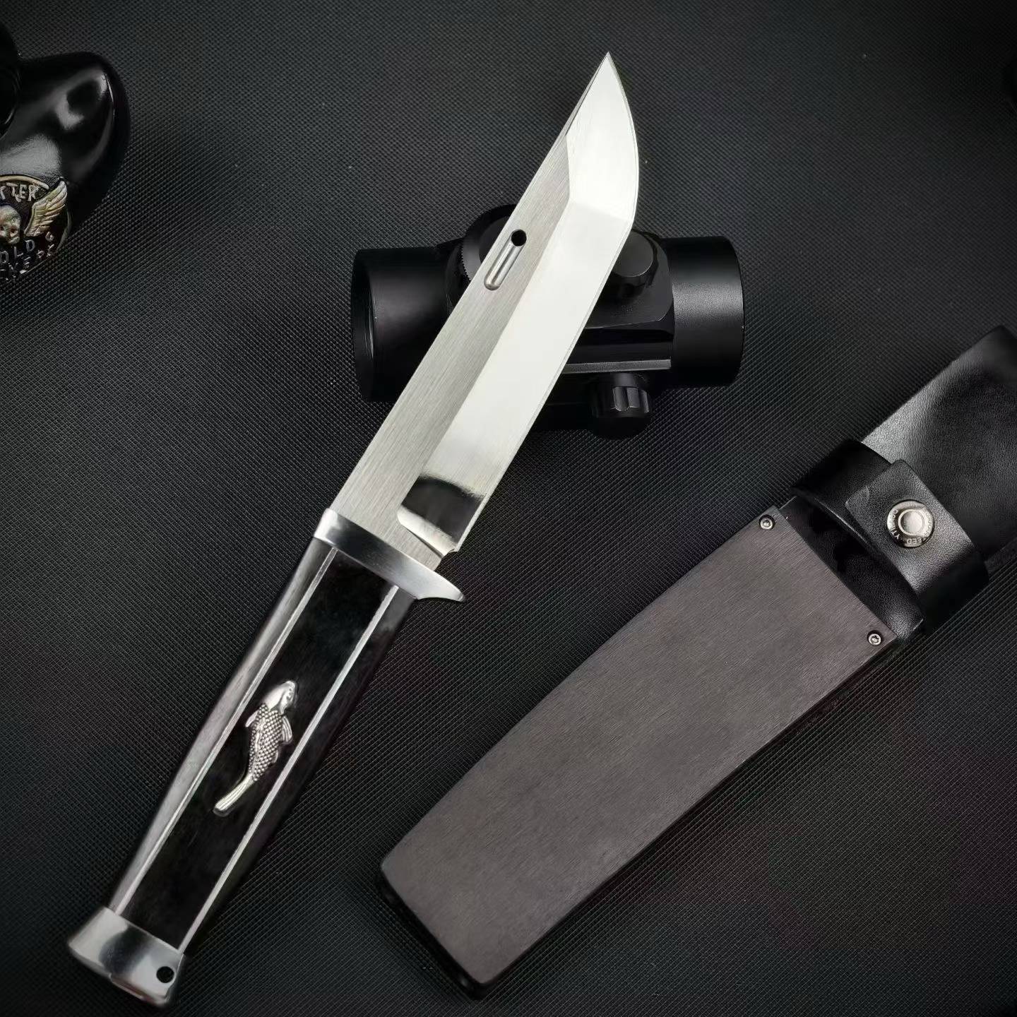 10'' New AUS-10 Steel Blade Ebony Handle Camping Outdoor Utility Tool Hunting Knife