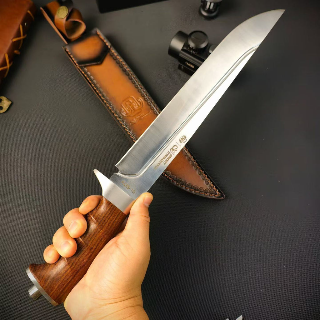 17'' New AUS-10 Steel Blade Wood Handle Camping Outdoor Utility Tactics Hunting Knife