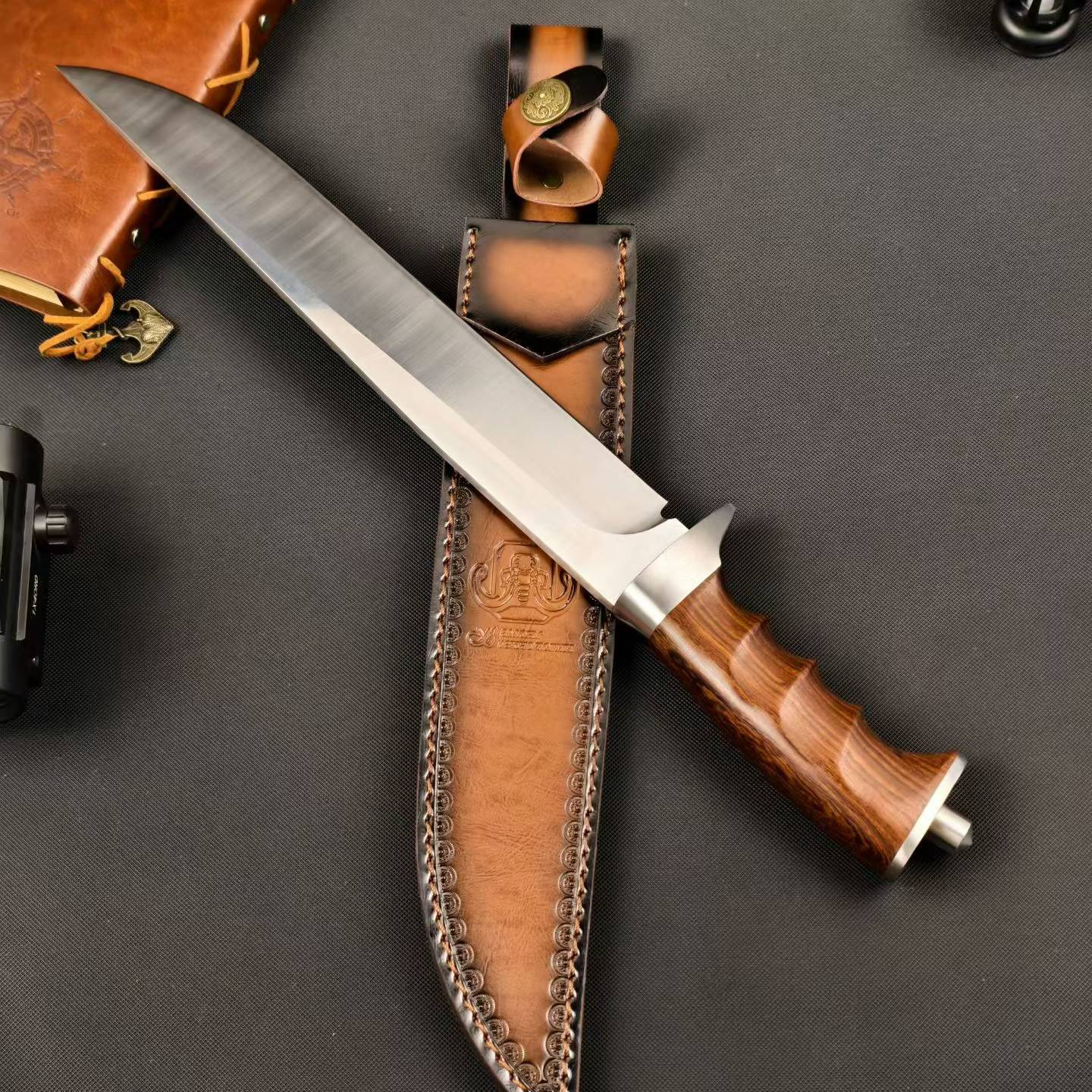 17'' New AUS-10 Steel Blade Wood Handle Camping Outdoor Utility Tactics Hunting Knife
