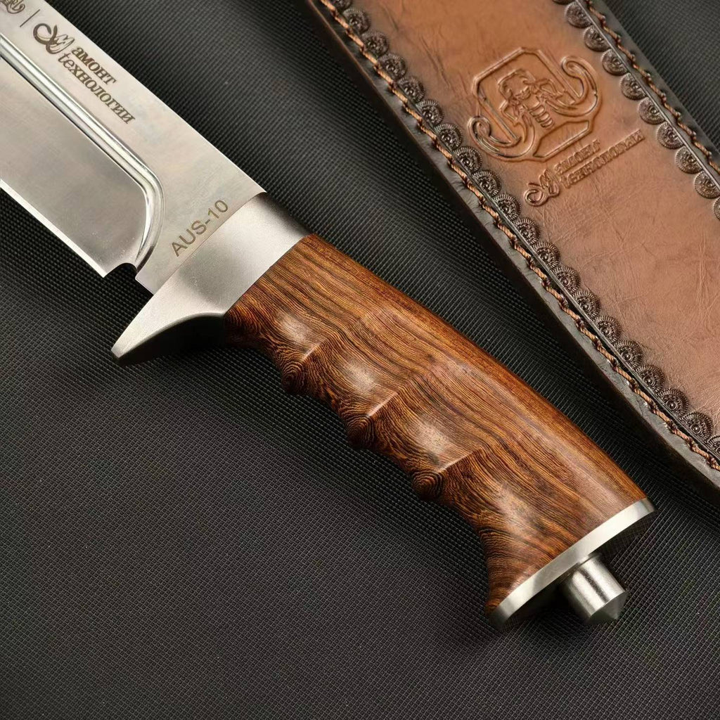 17'' New AUS-10 Steel Blade Wood Handle Camping Outdoor Utility Tactics Hunting Knife