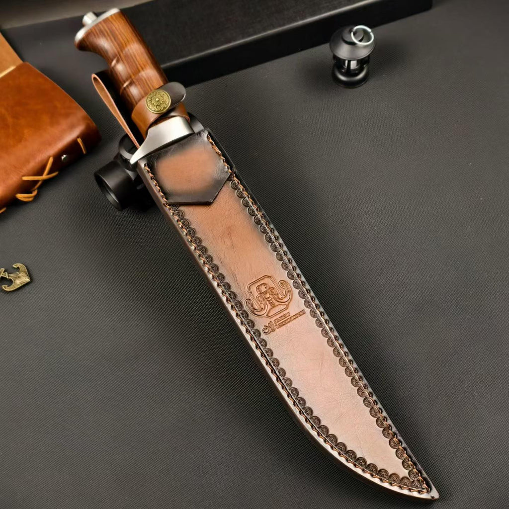 17'' New AUS-10 Steel Blade Wood Handle Camping Outdoor Utility Tactics Hunting Knife