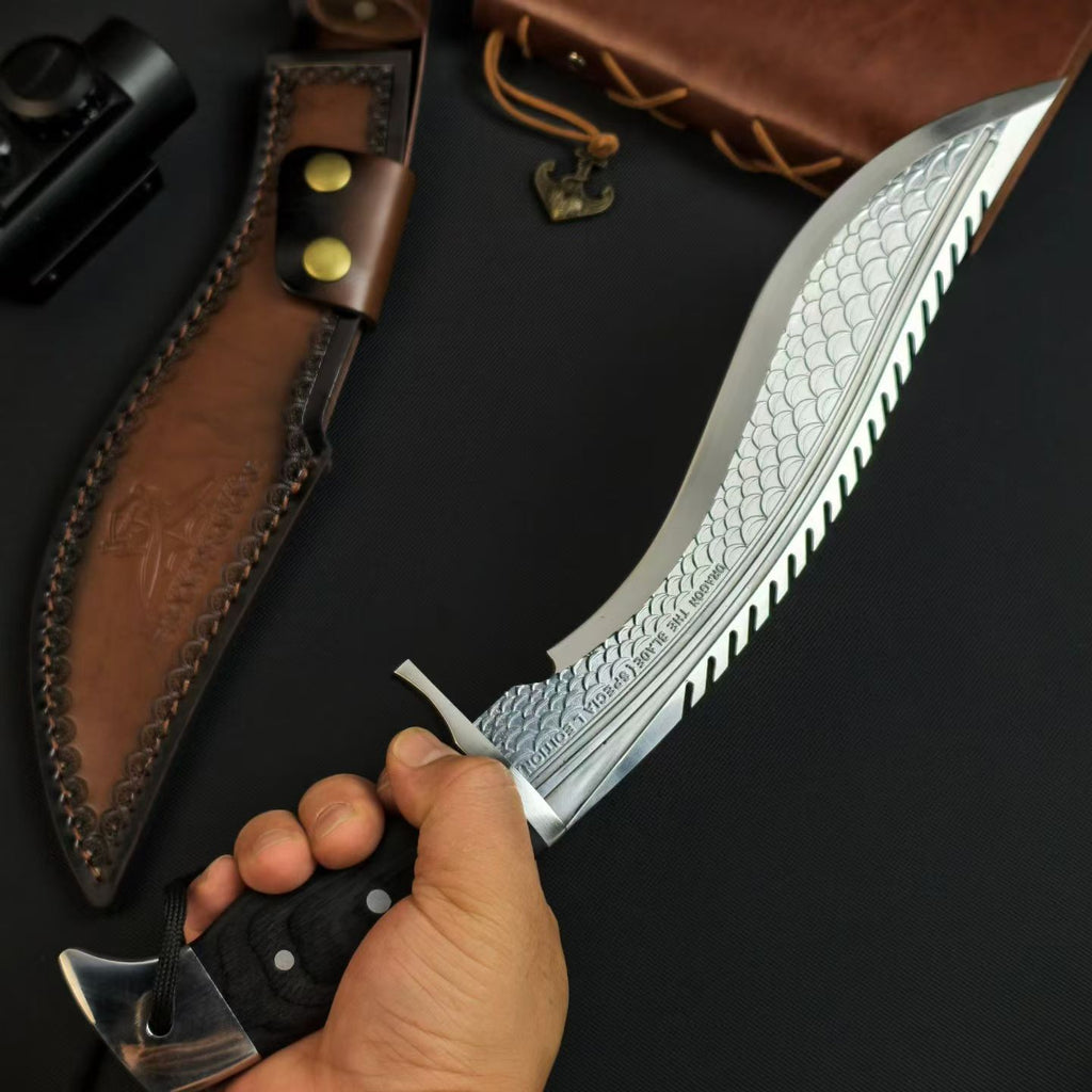 14'' New AUS-10 Steel Blade Ebony Handle Camping Outdoor Utility Tactics Hunting Knife
