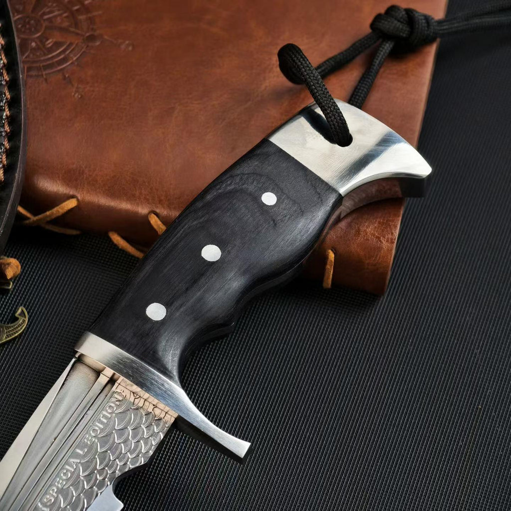14'' New AUS-10 Steel Blade Ebony Handle Camping Outdoor Utility Tactics Hunting Knife