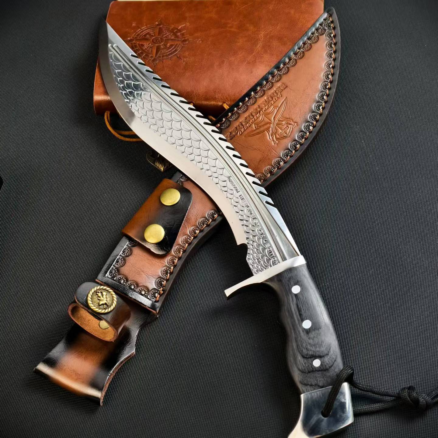 14'' New AUS-10 Steel Blade Ebony Handle Camping Outdoor Utility Tactics Hunting Knife