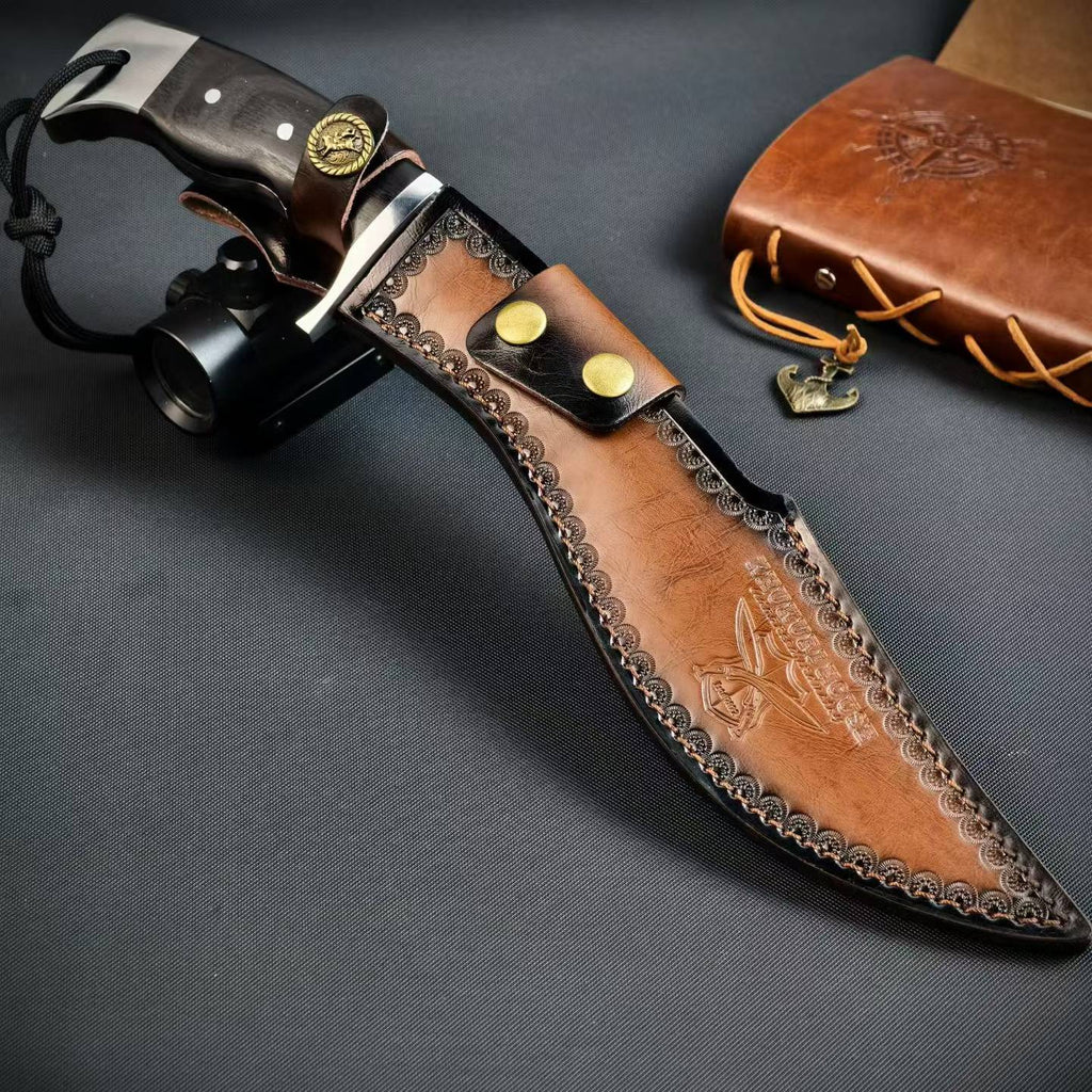 14'' New AUS-10 Steel Blade Ebony Handle Camping Outdoor Utility Tactics Hunting Knife