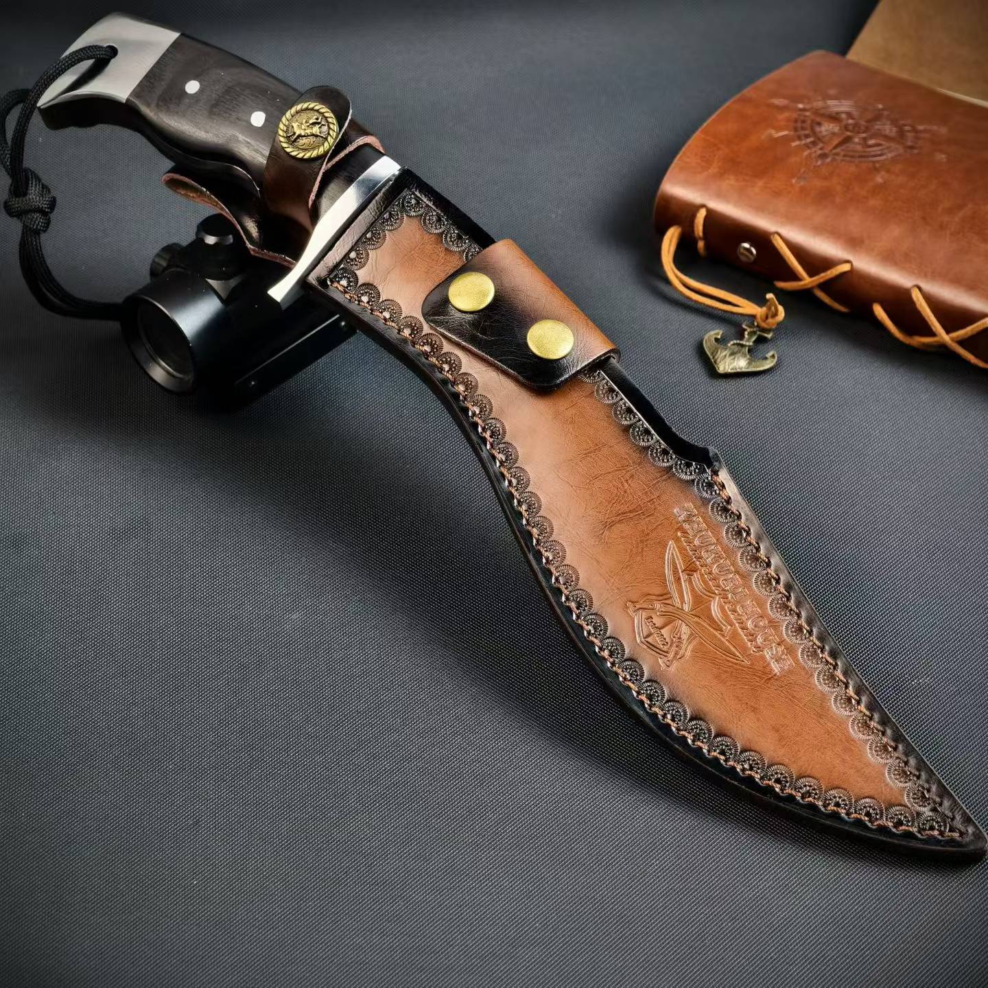 14'' New AUS-10 Steel Blade Ebony Handle Camping Outdoor Utility Tactics Hunting Knife
