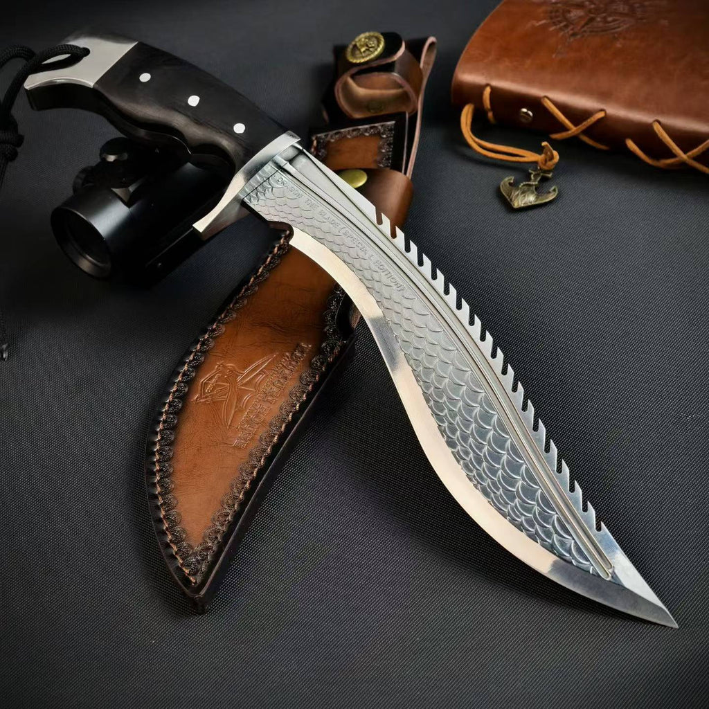 14'' New AUS-10 Steel Blade Ebony Handle Camping Outdoor Utility Tactics Hunting Knife