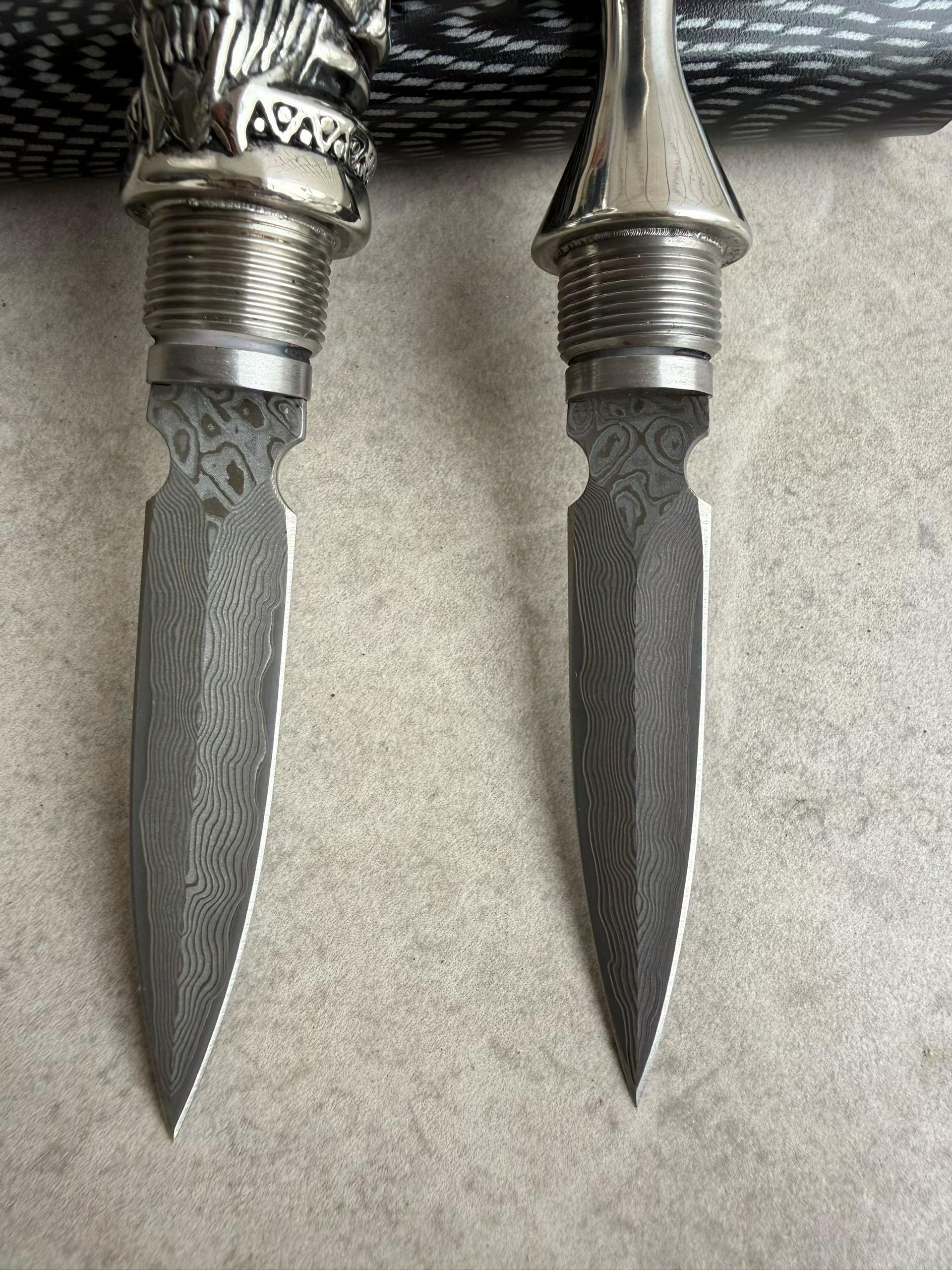 New Double Edge Damascus Steel 316 Steel Handle Hunting Knife