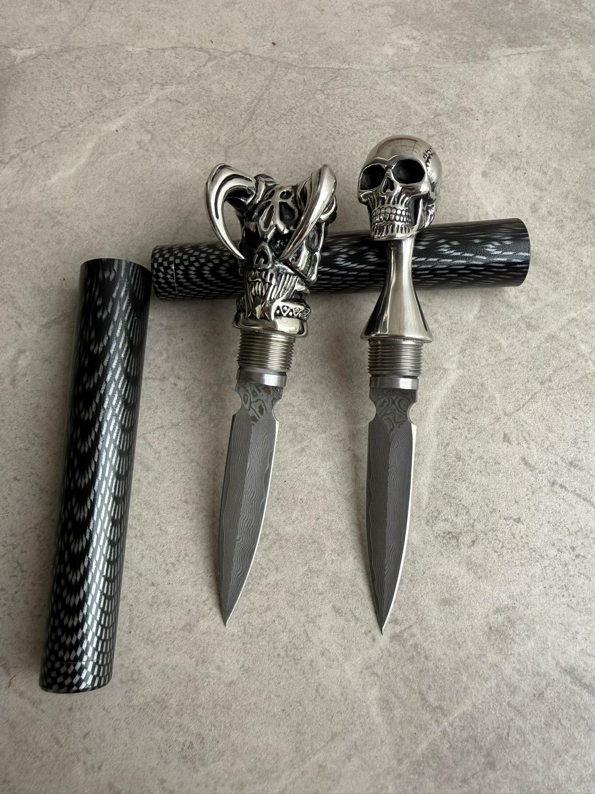 New Double Edge Damascus Steel 316 Steel Handle Hunting Knife