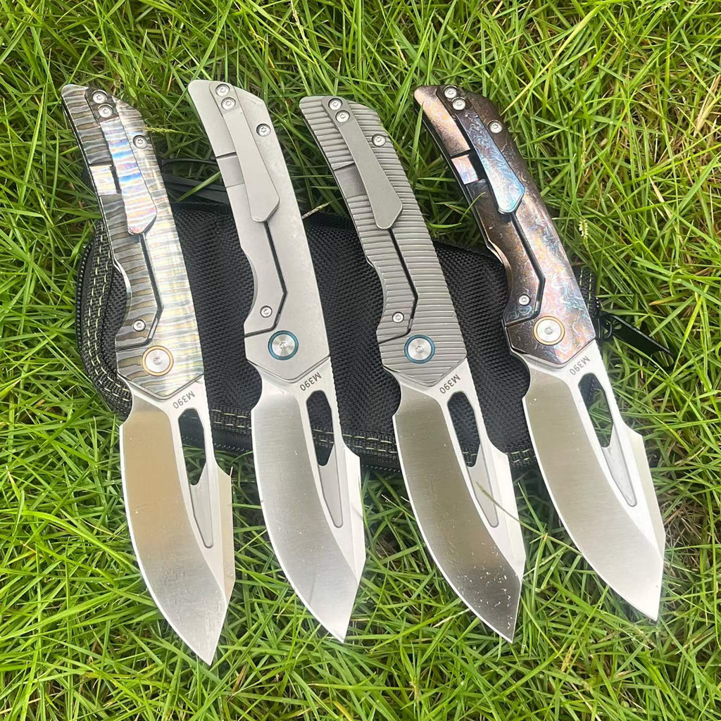 8'' New Fast Opening M390 Steel Blade Full T4C Titanium Handle Pocket Camping Utility Folding Knife VTF160