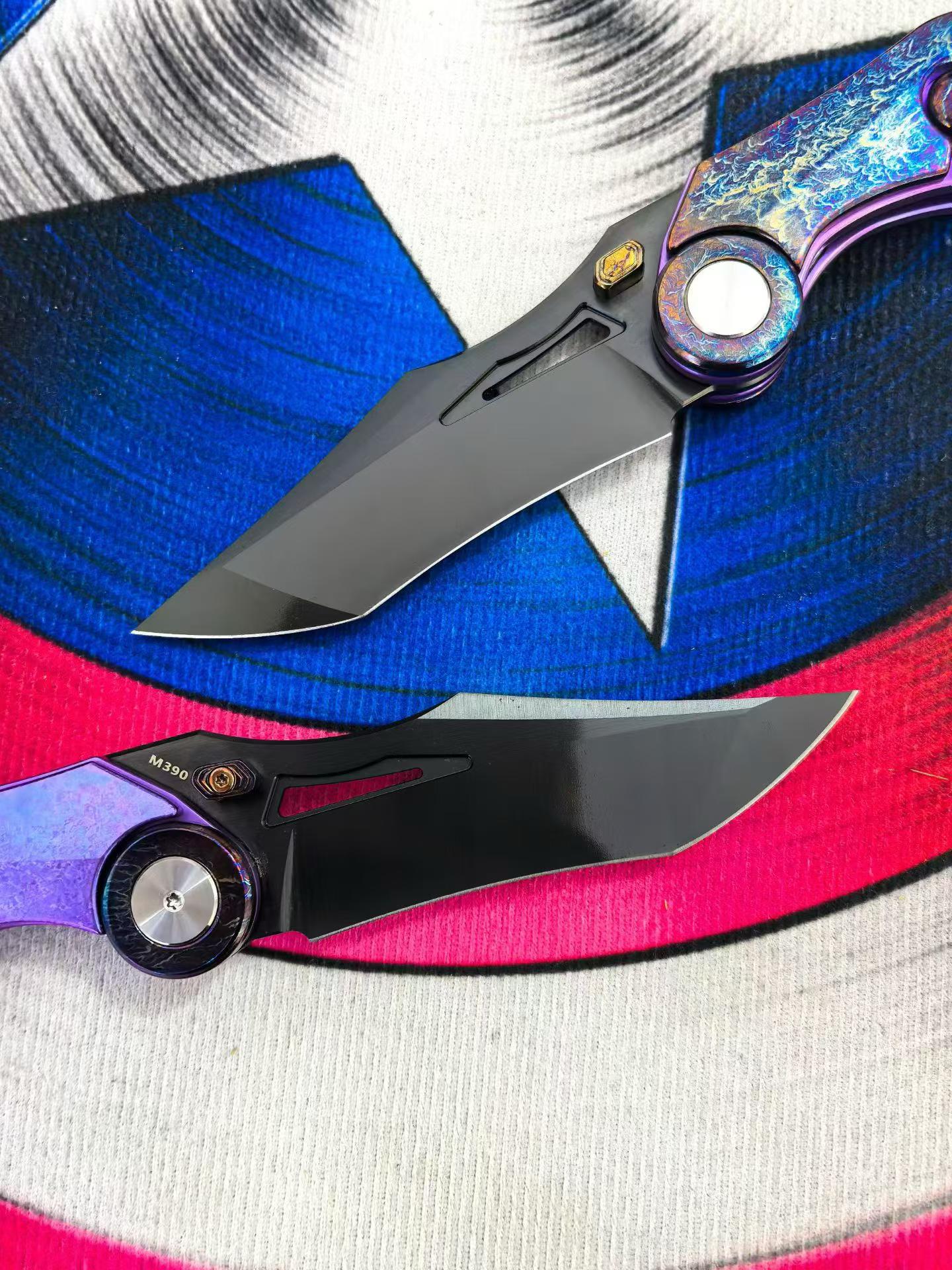 9‘’ New Fast Opening M390 Steel Blade Full T4C Titanium Handle Pocket Camping Utility Folding Knife