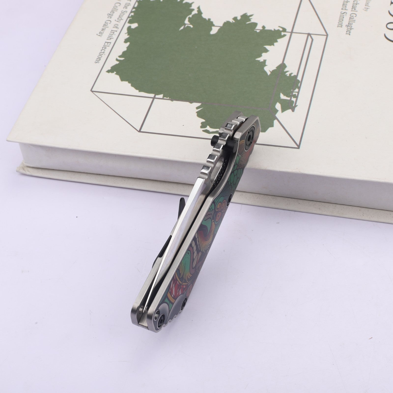 8'' New Mirror Light D2 Blade Full Full T4C Titanium Handle  Folding Camping Knife DF174