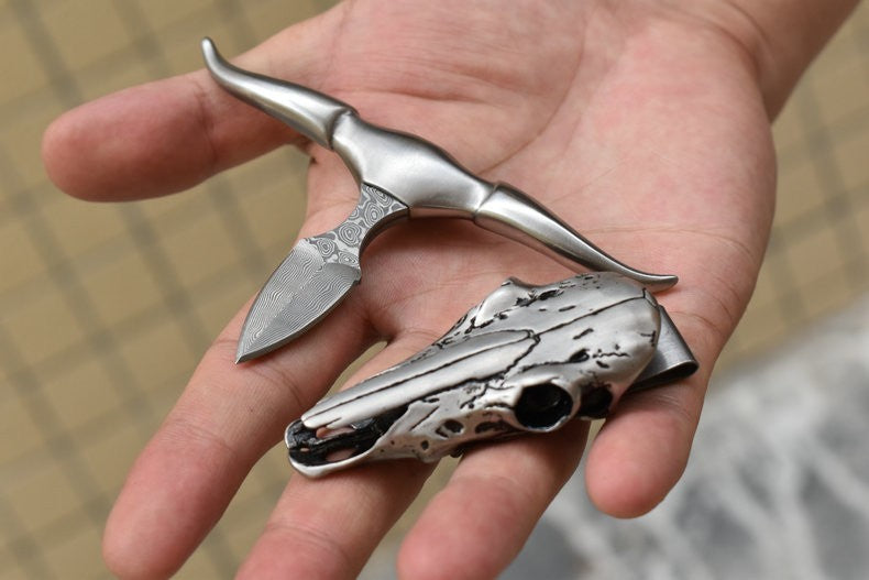 New Mini Double Edge Damascus Blade Necklace Survival Hunting EDC Knife VTH28M