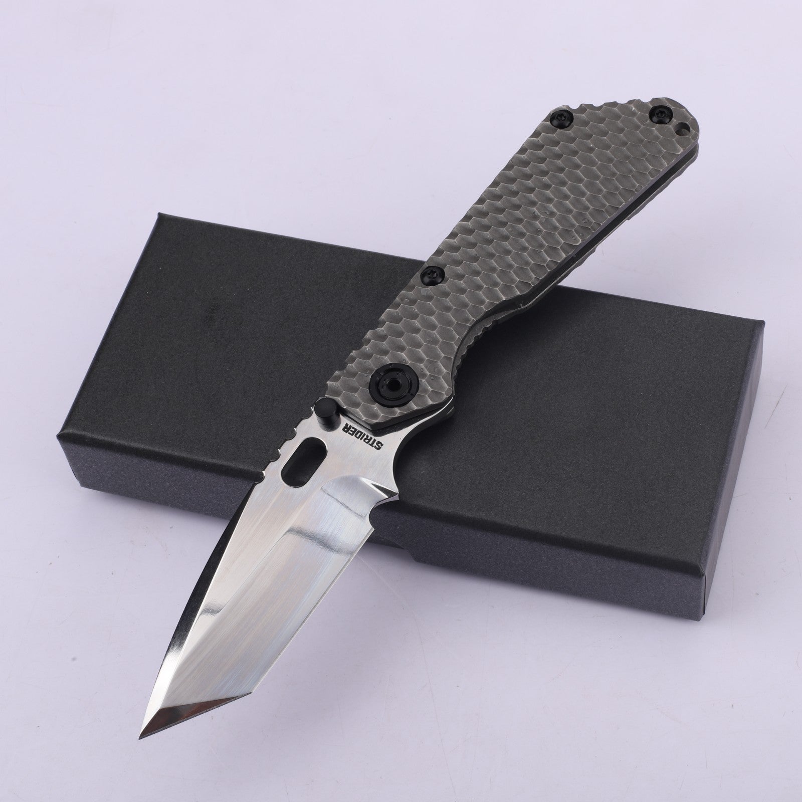 8'' New Mirror Light D2 Blade Full Full T4C Titanium Handle  Folding Camping Knife DF174