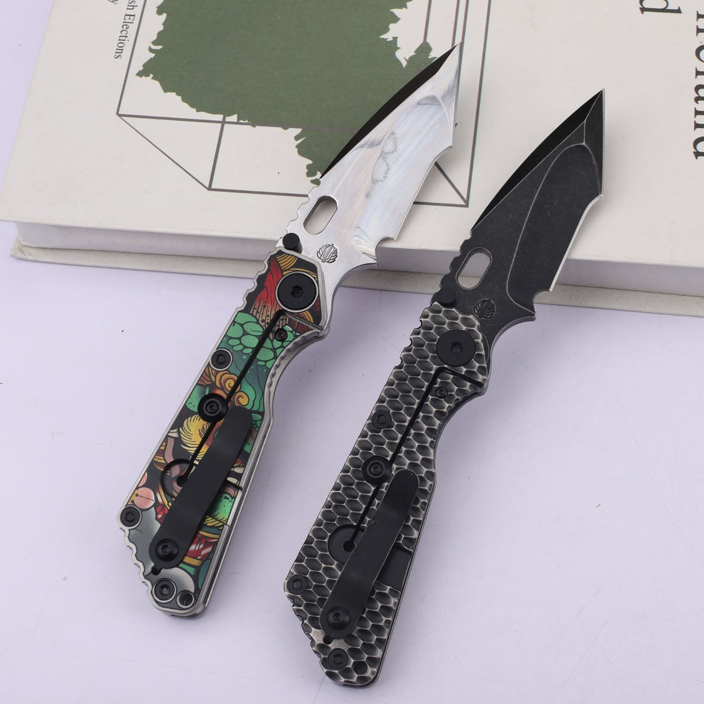 8'' New Mirror Light D2 Blade Full Full T4C Titanium Handle  Folding Camping Knife DF174