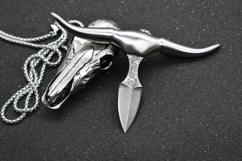 New Mini Double Edge Damascus Blade Necklace Survival Hunting EDC Knife VTH28M