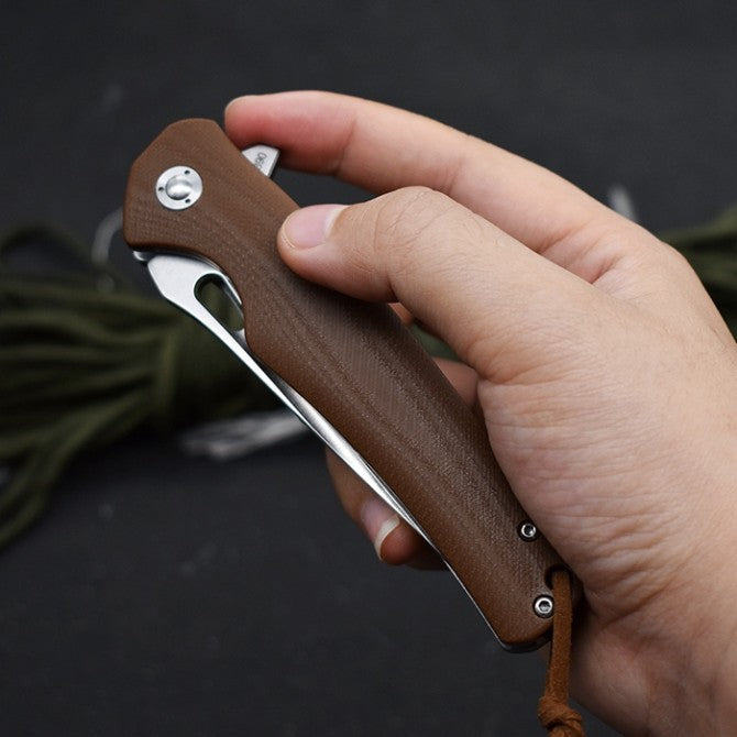 8'' New Fast Opening M390 Blade Flax Handle Pocket  DF01