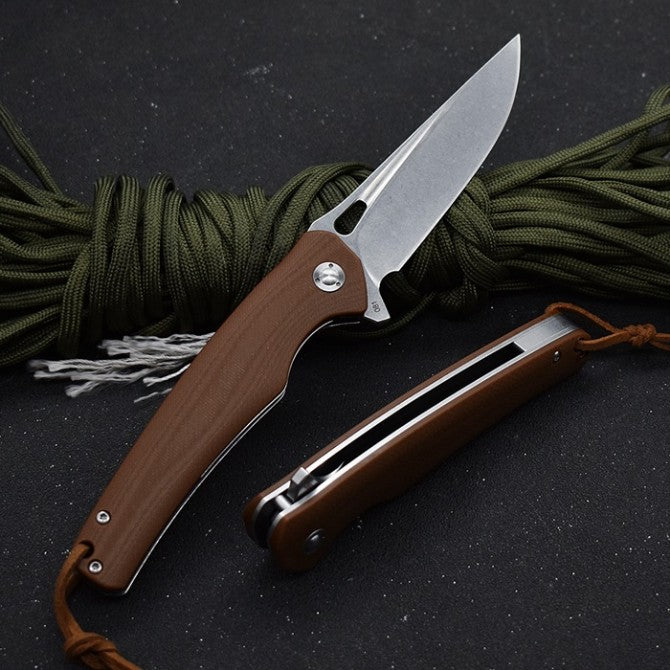 8'' New Fast Opening M390 Blade Flax Handle Pocket  DF01