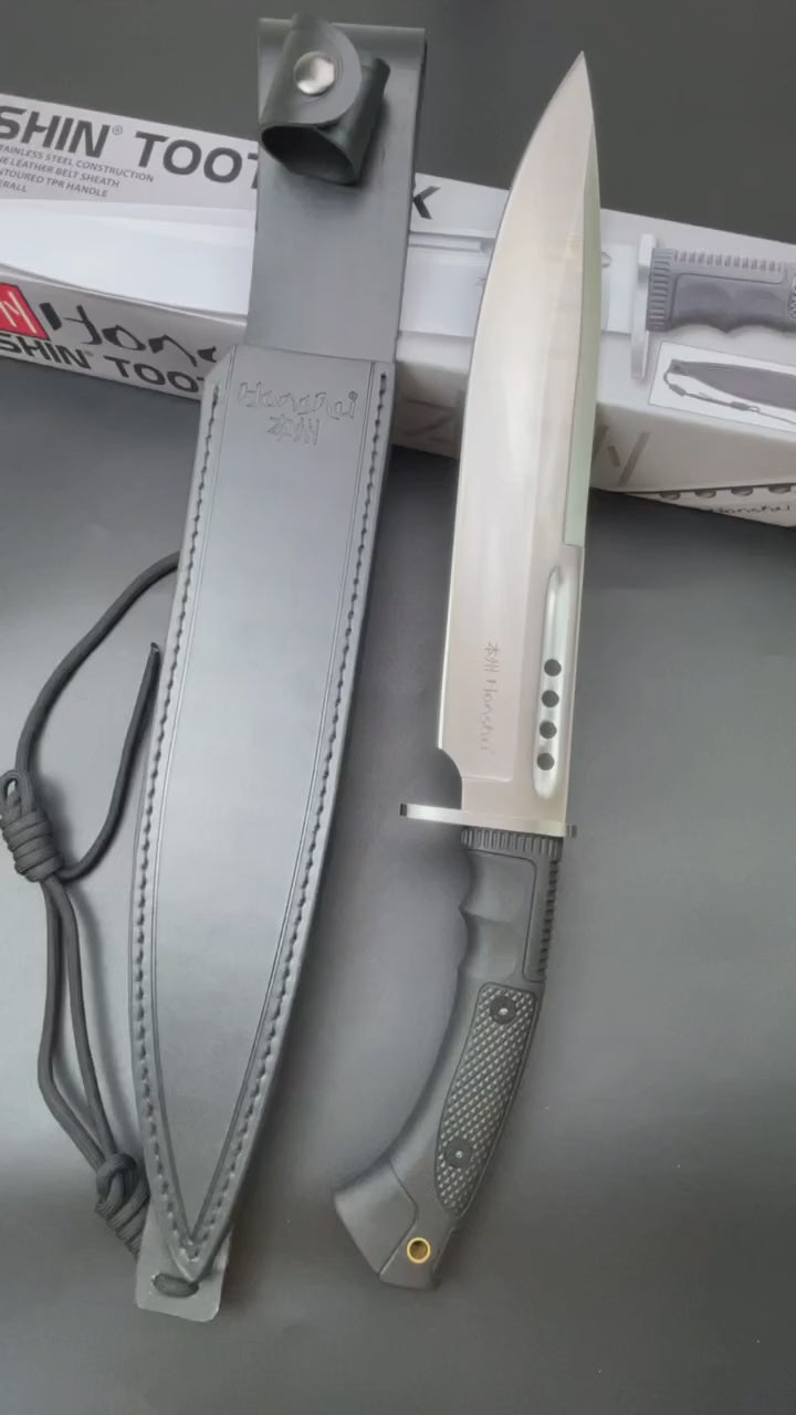 19'' New 7Cr13MoV High-Chrome Steel Blade TPR Handle Camping Outdoor Utility Tactics Hunting Knife UC3394