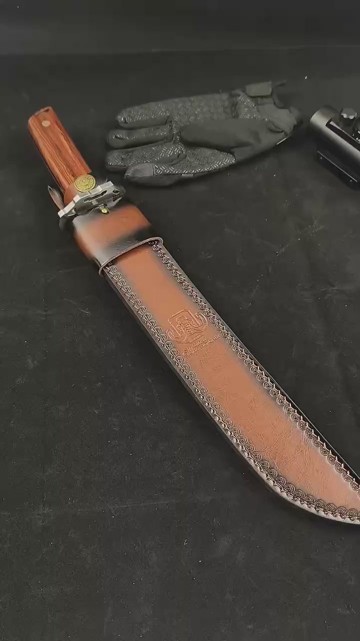 19'' New Fix Knife AUS-10 Stell Blade Sandalwood Handle Camping Outdoor Tool  Hunting Knife