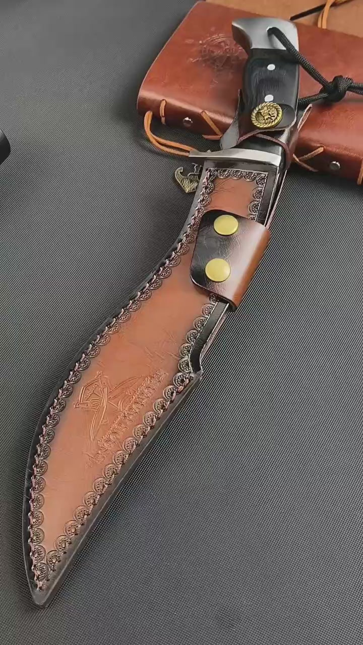 14'' New AUS-10 Steel Blade Ebony Handle Camping Outdoor Utility Tactics Hunting Knife