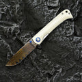 7.5''New Grade Copper Damascus Blade Bone Handle Camping EDC Folding Knife VTF13