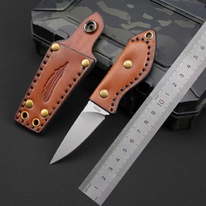 6'' New Mini DC53 Blade Leather Handle Full Tang Camping Outdoor EDC Knife VTH68