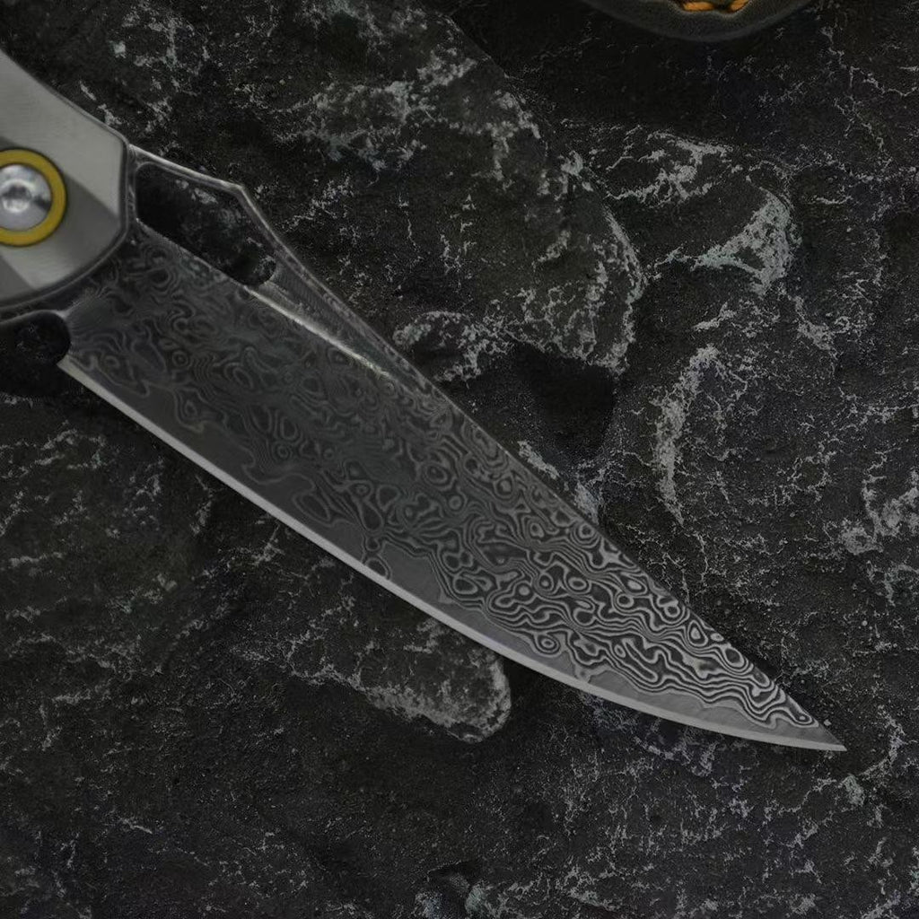 8'' New VG10 Damascus Blade Wood Handle Camping Pocket Folding Knife VTF183