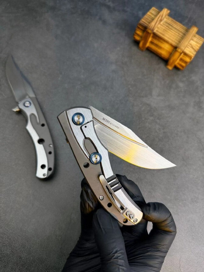 8.5'' New Folding Knife M390 Blade 420Z2 Steel Handle Camping Knife VTF48