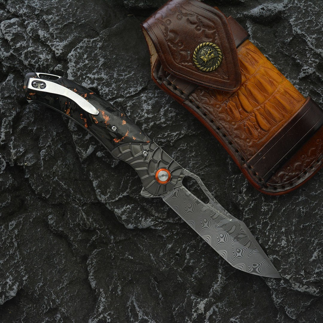 8'' New Manual Folding Knife VG10 Damascus Blade Wood Handle Pocket Knife VTF12