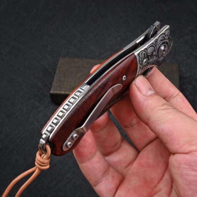 8'' New Folding Knife Wood Handle VG10 Damascus Blade Camping PocketKnife VTF42