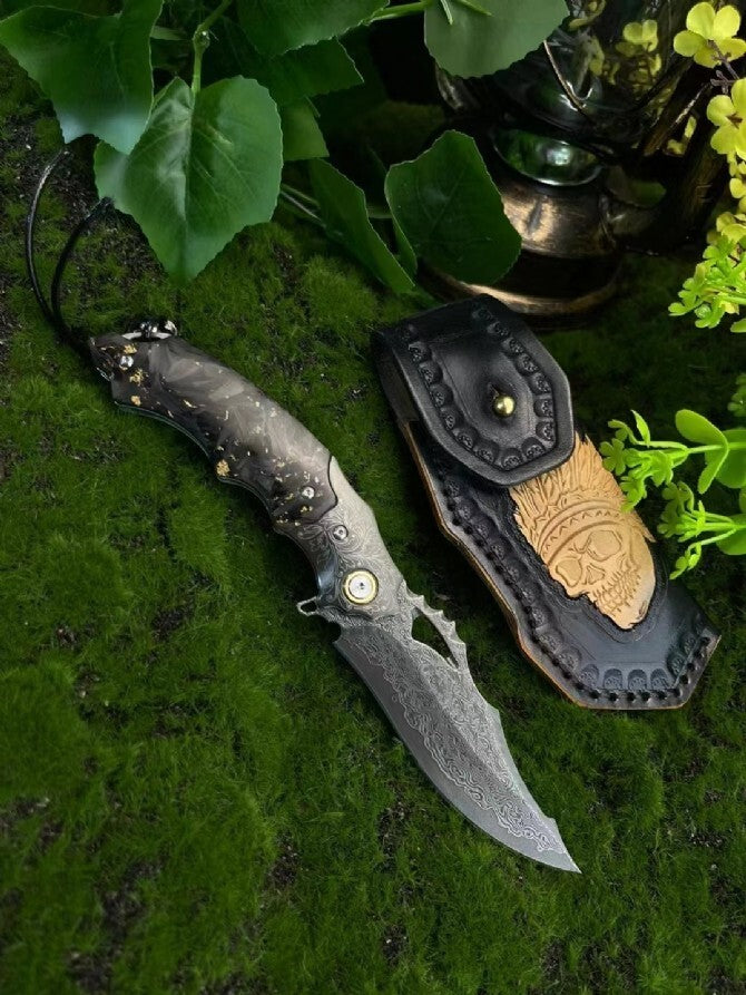 Damascus Blade Pocket Camping Collection Outdoor Folding Knife VTF58