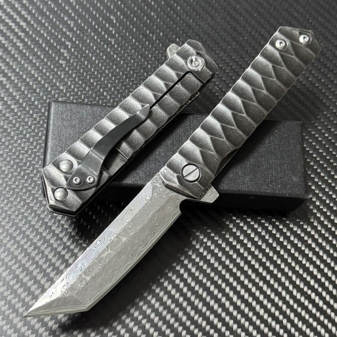 8'' New Damascus Blade Full Steel handle Camping Folding Knife VTF51M