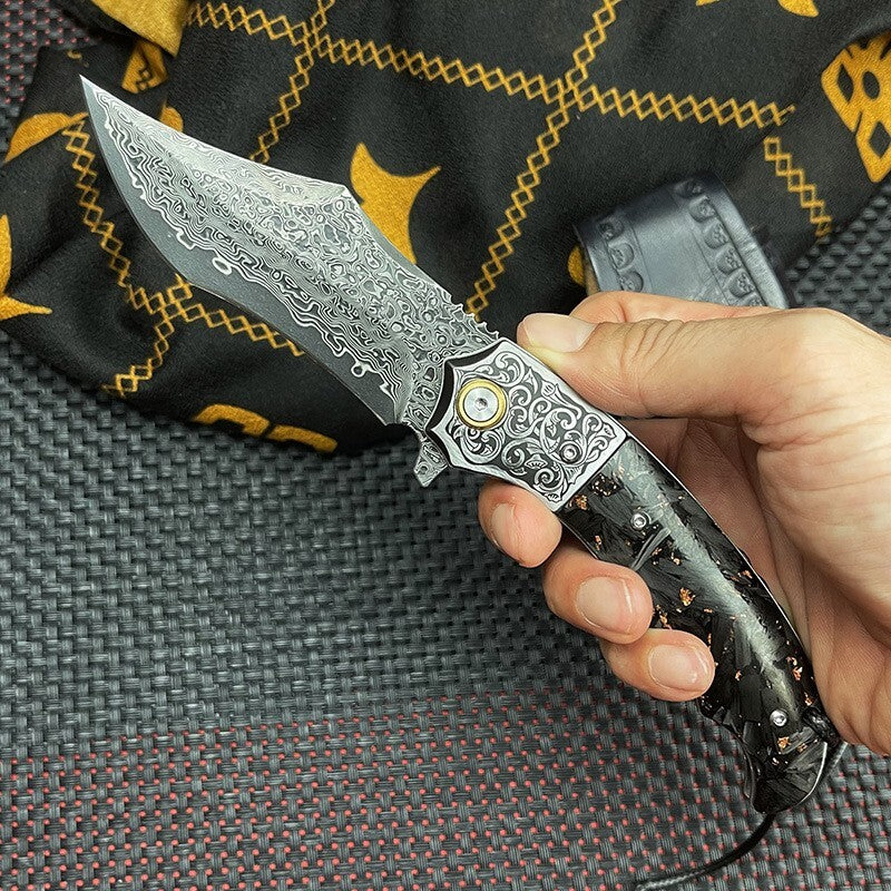 8'' New Folding Knife VG10 Damascus Blade Pocket Camping Utility tKnife VTF68