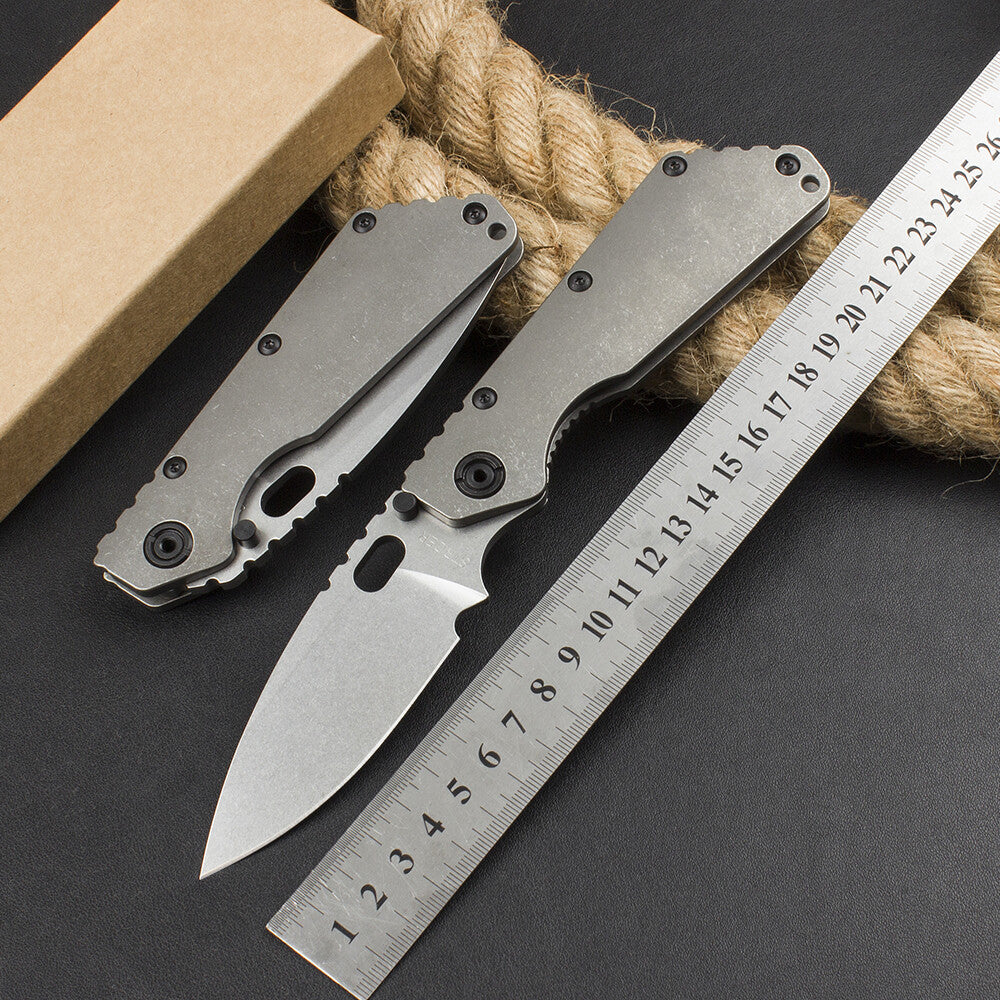9'' New CNC Stone Wash D2 Blade Full T4C Titanium Handle  Pocket Camping Utility Folding Knife DF186