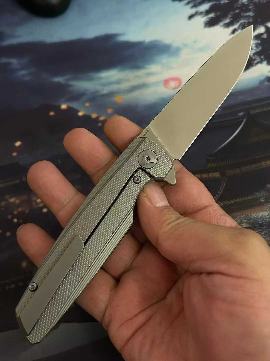 8'' New M390 Steel Blade Full T4C Titanium Handle Pocket Camping Outdoor Utility Folding Knife VTF10
