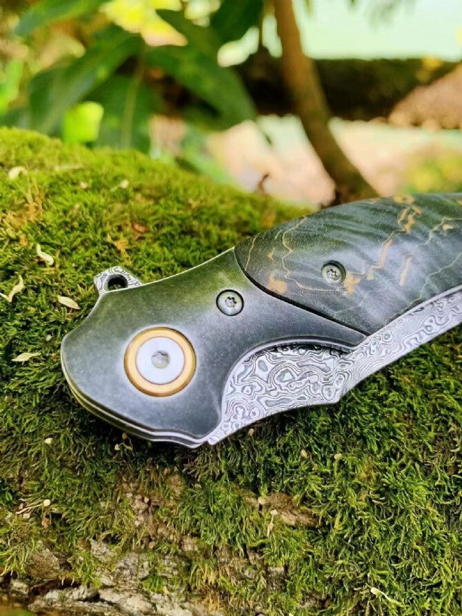 8'' New Folding Knife VG10 Damascus Blade Wood Handle Camping PocketKnife VTF99
